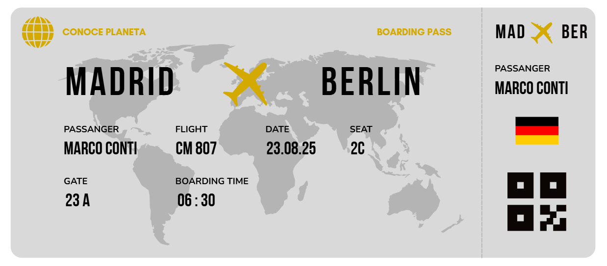 Boarding Pass minimalista de Alemania - Conoce el Planeta