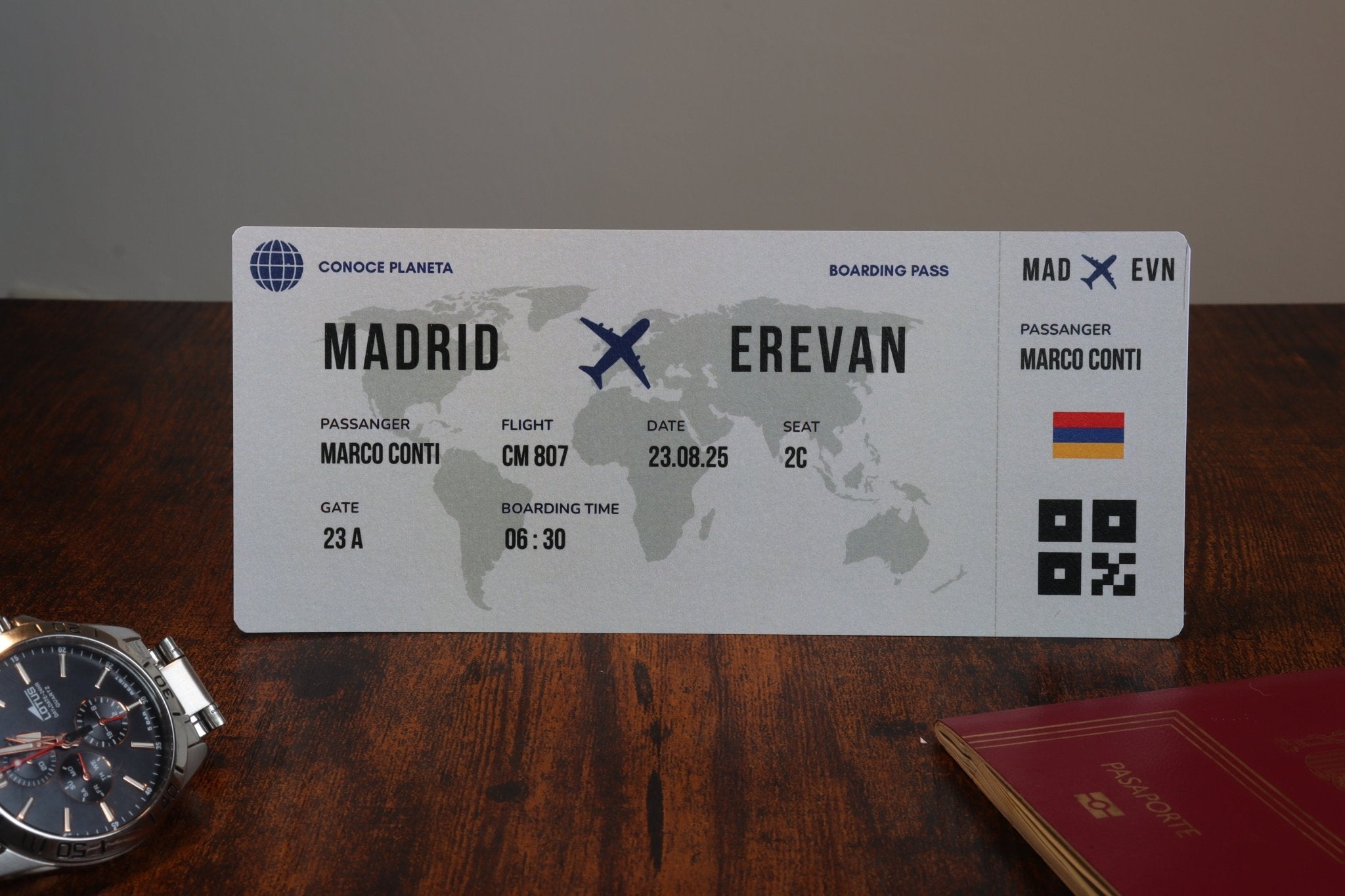 Boarding Pass minimalista de Armenia - Conoce el Planeta