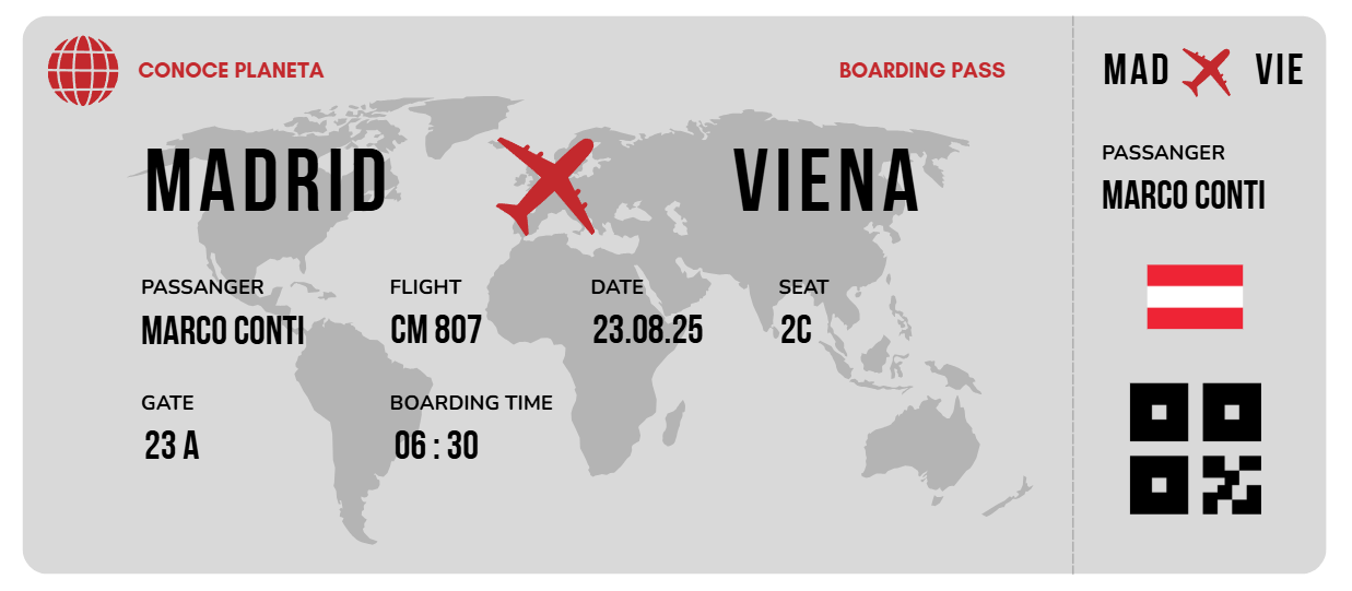 Boarding Pass minimalista de Austria - Conoce el Planeta