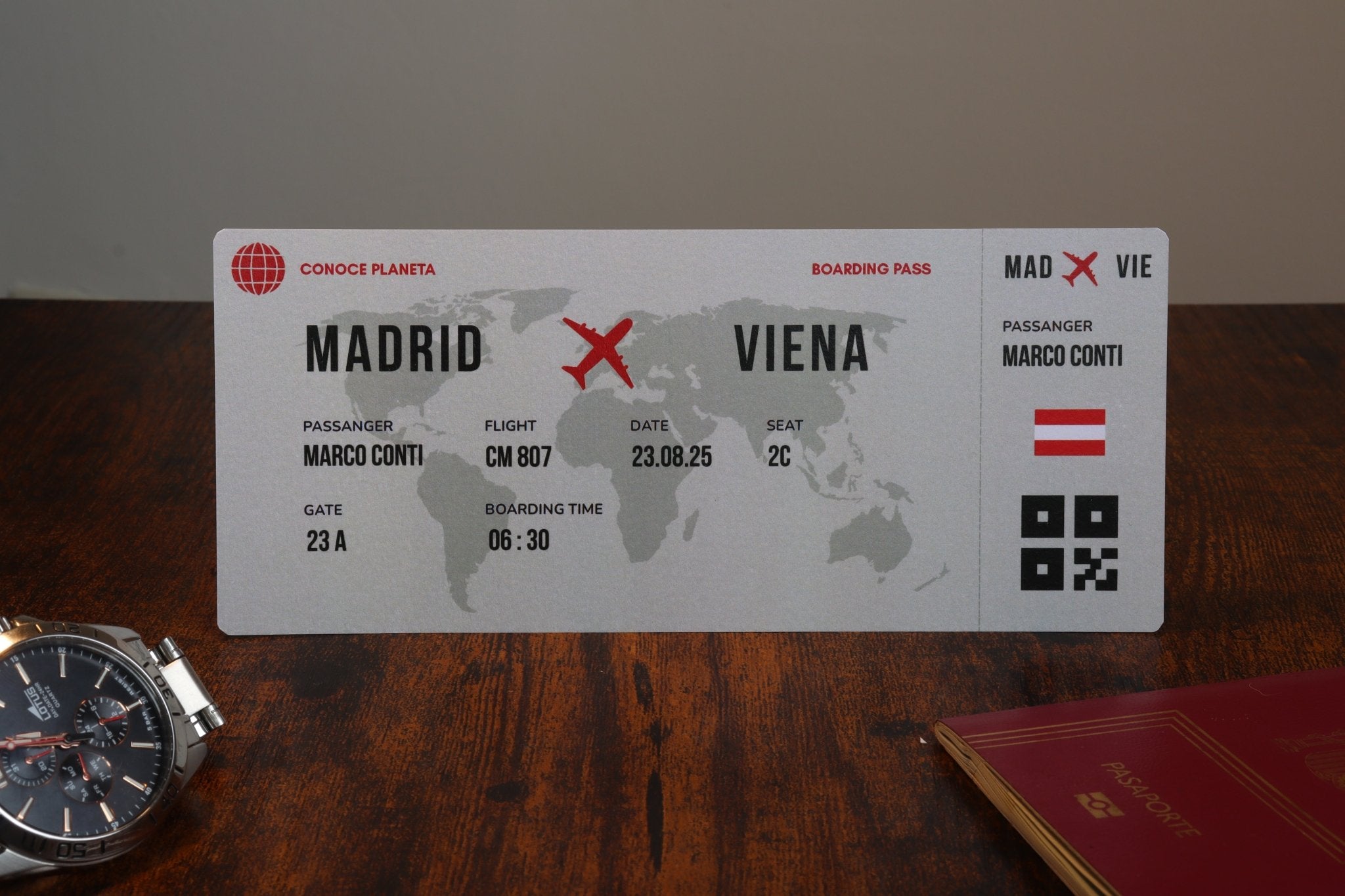 Boarding Pass minimalista de Austria - Conoce el Planeta