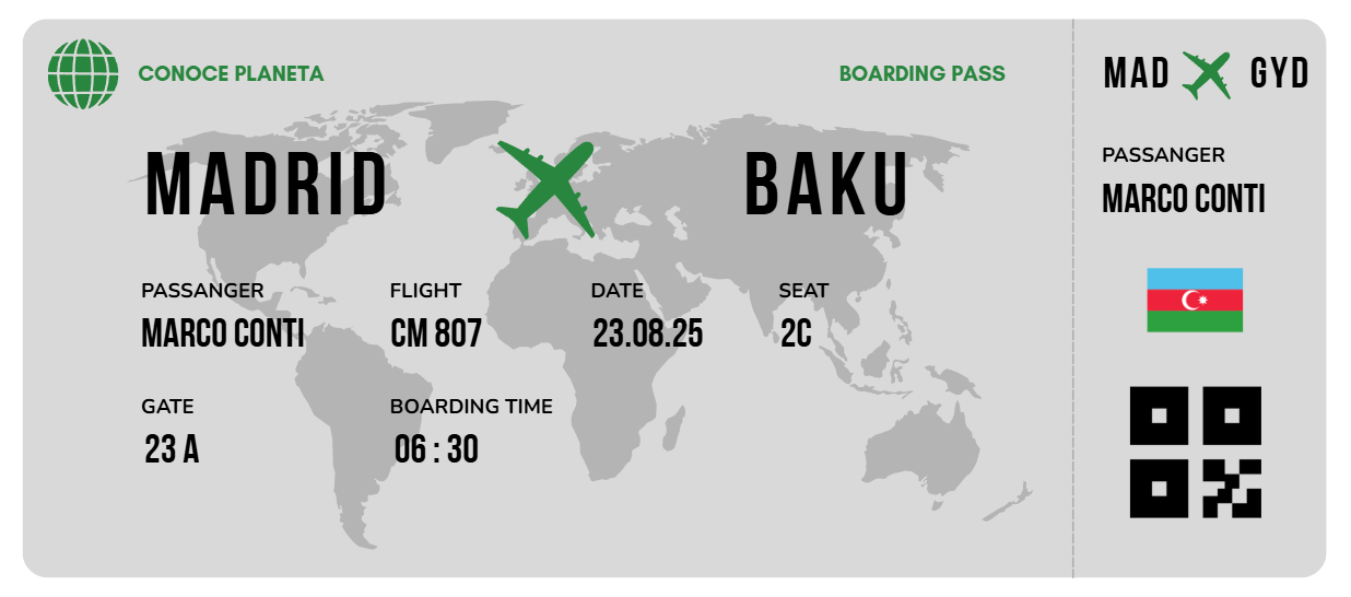 Boarding Pass minimalista de Azerbaiyán - Conoce el Planeta