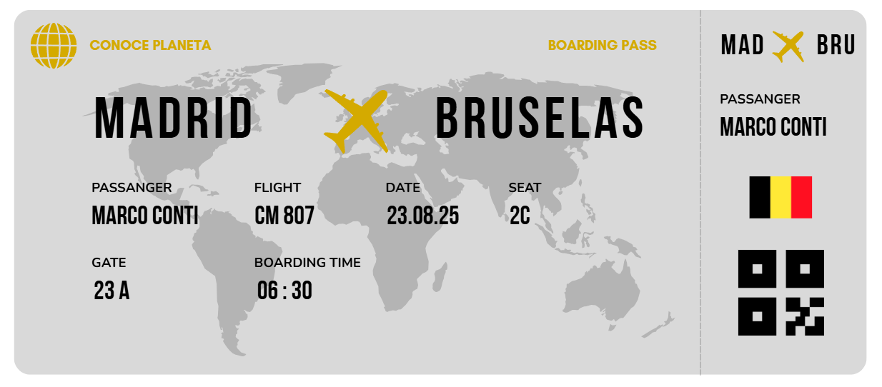 Boarding Pass minimalista de Bélgica - Conoce el Planeta