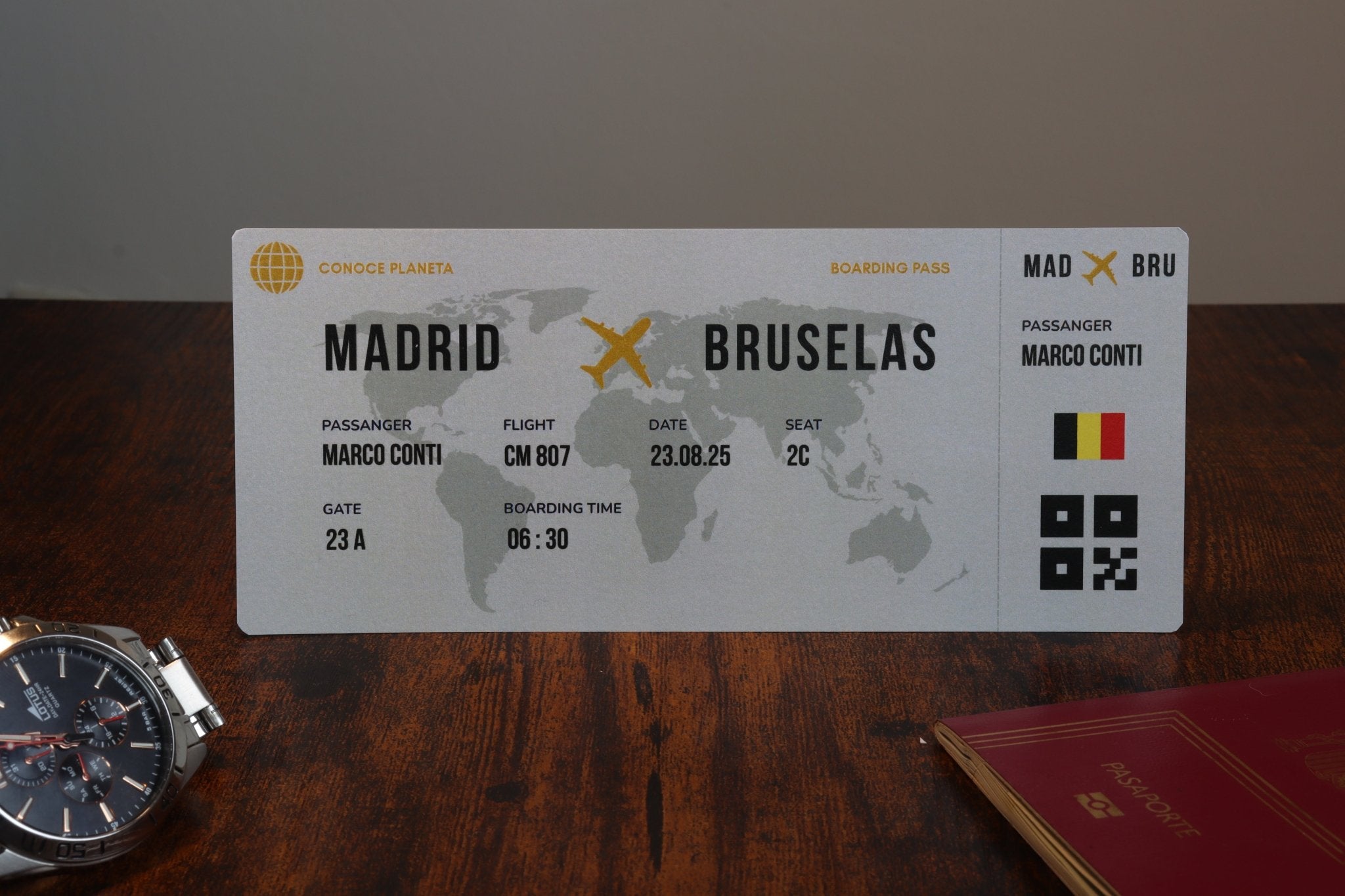 Boarding Pass minimalista de Bélgica - Conoce el Planeta