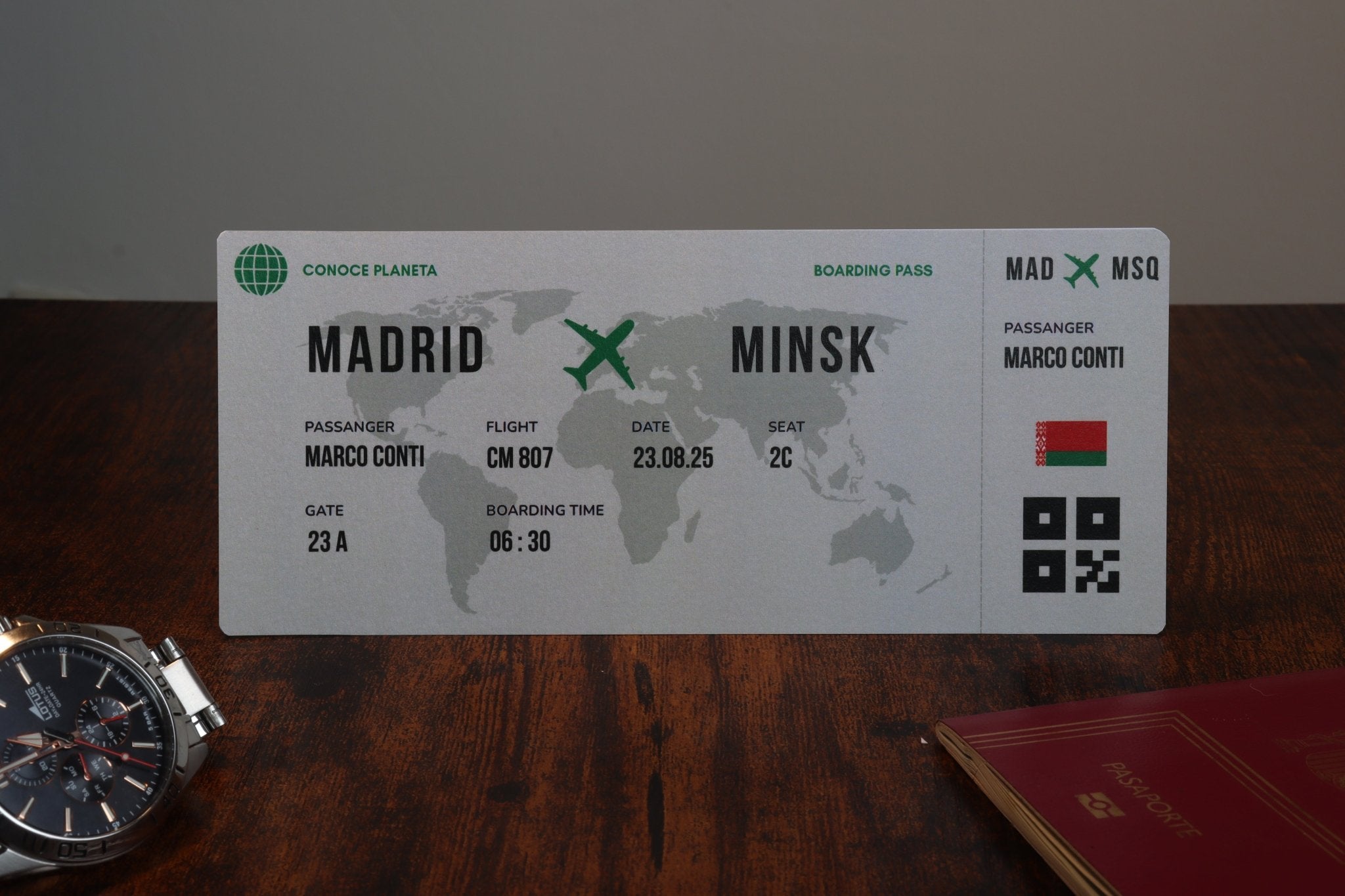 Boarding Pass minimalista de Bielorrusia - Conoce el Planeta