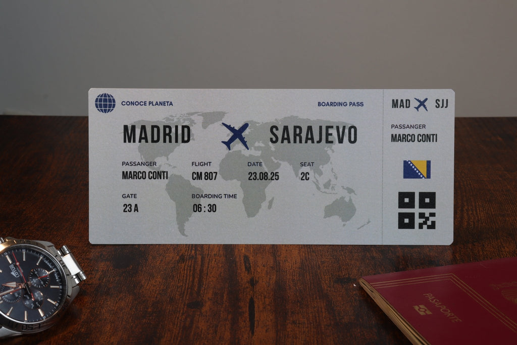 Boarding Pass minimalista de Bosnia y Herzegovina - Conoce el Planeta