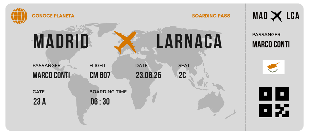 Boarding Pass minimalista de Chipre - Conoce el Planeta