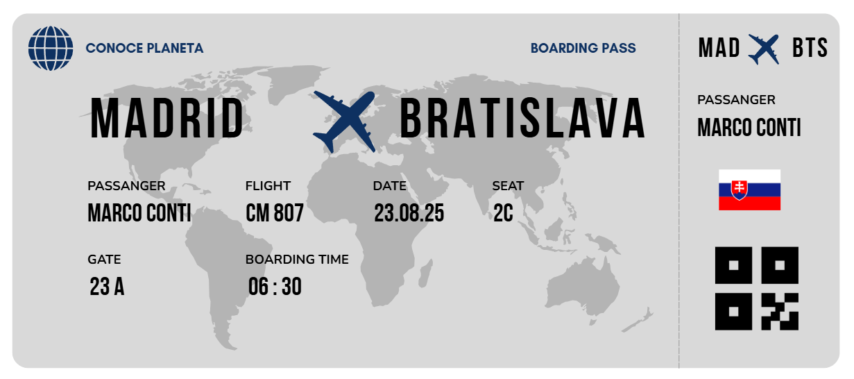 Boarding Pass minimalista de Eslovaquia - Conoce el Planeta