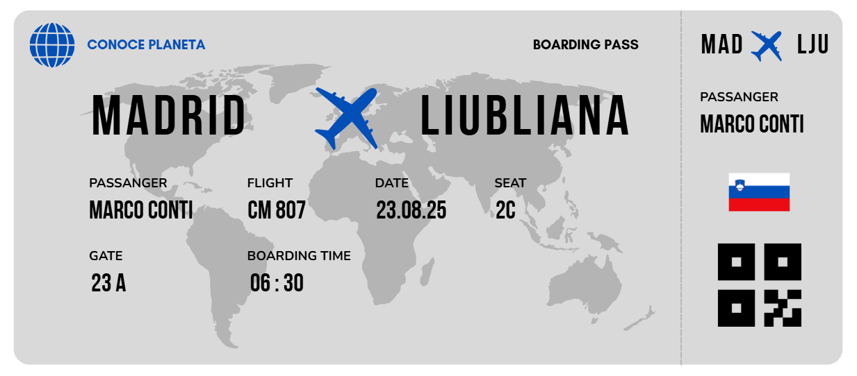 Boarding Pass minimalista de Eslovenia - Conoce el Planeta
