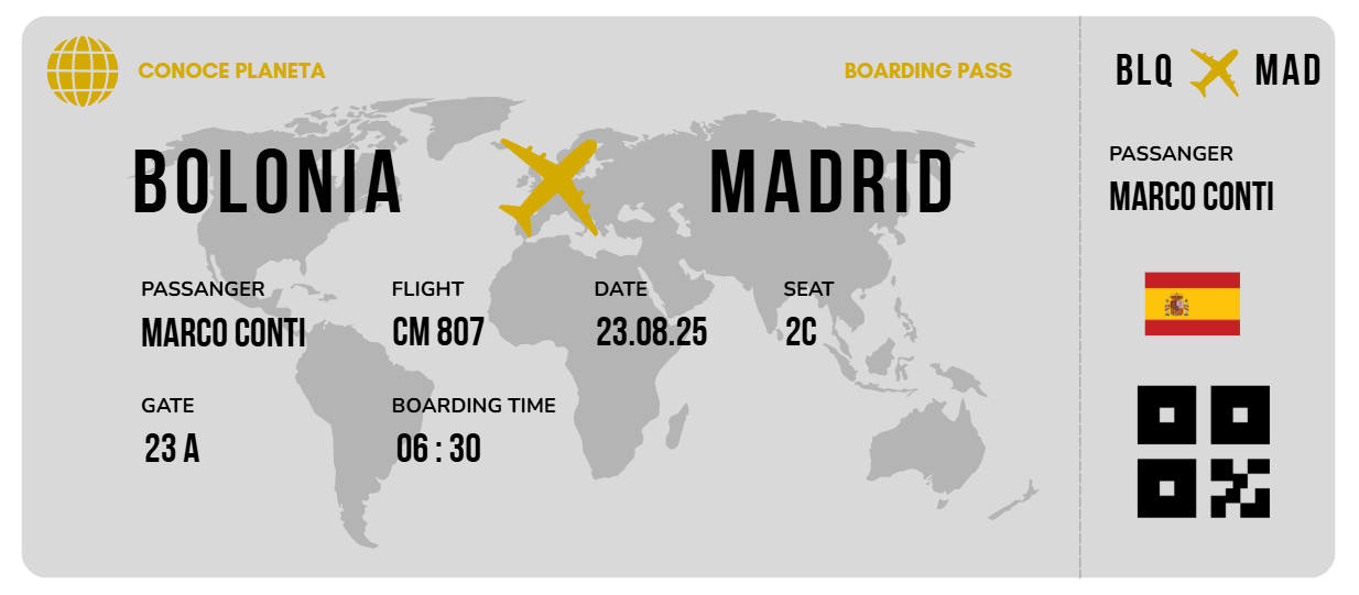 Boarding Pass minimalista de España - Conoce el Planeta