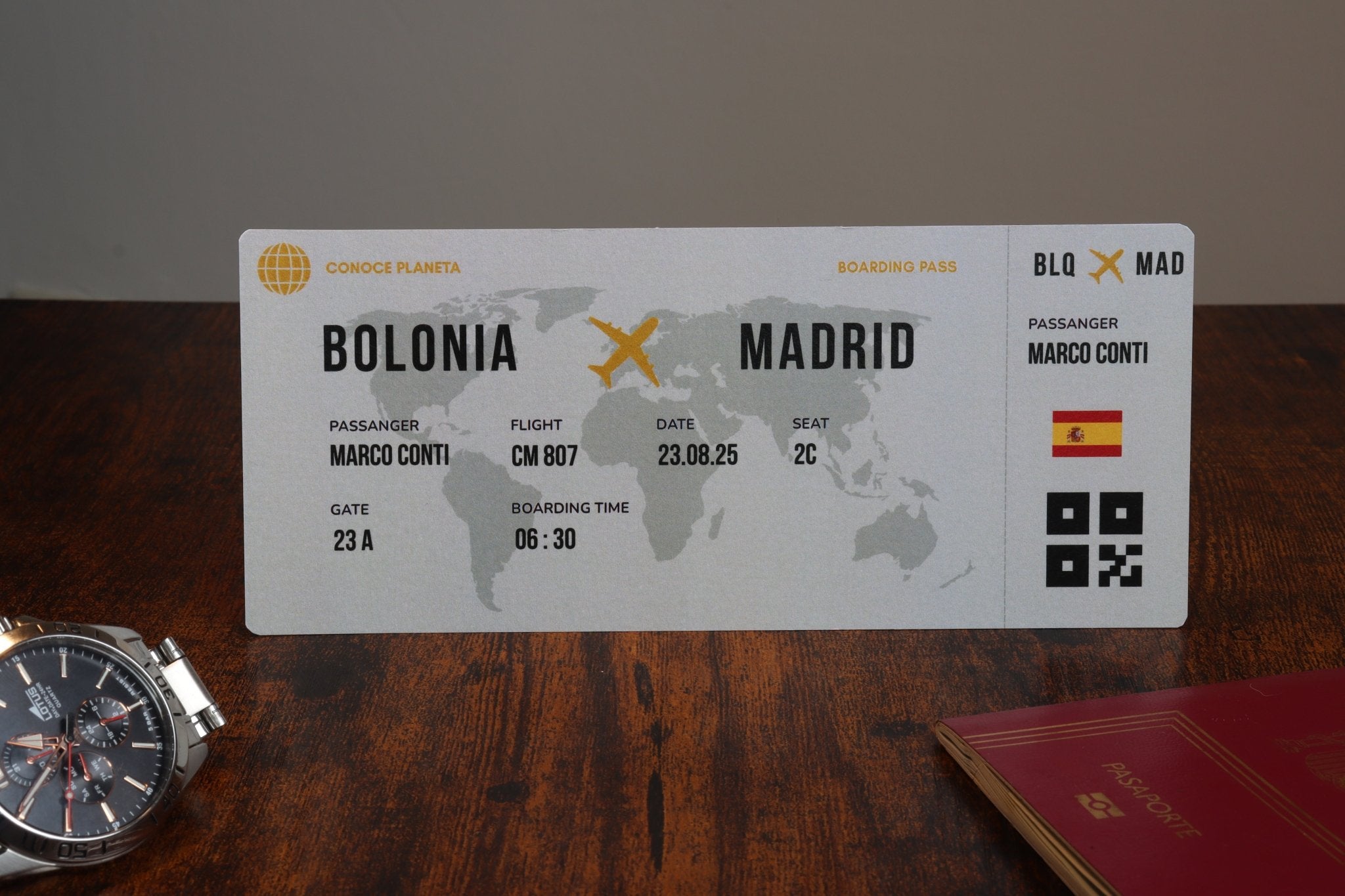 Boarding Pass minimalista de España - Conoce el Planeta