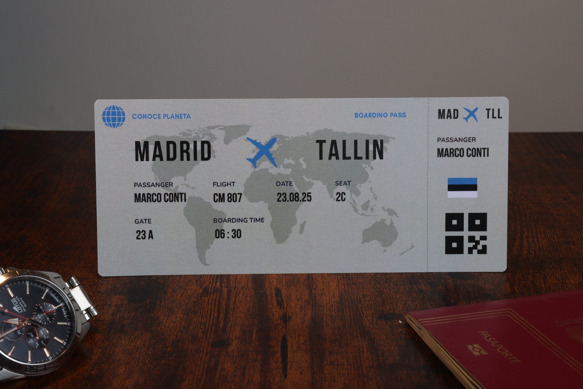 Boarding Pass minimalista de Estonia - Conoce el Planeta