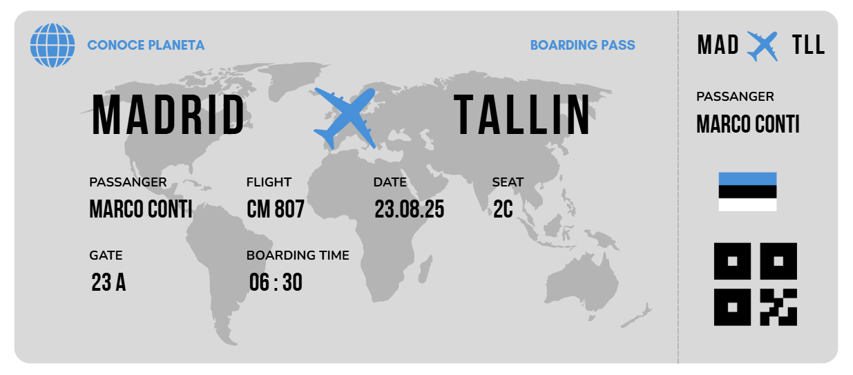 Boarding Pass minimalista de Estonia - Conoce el Planeta