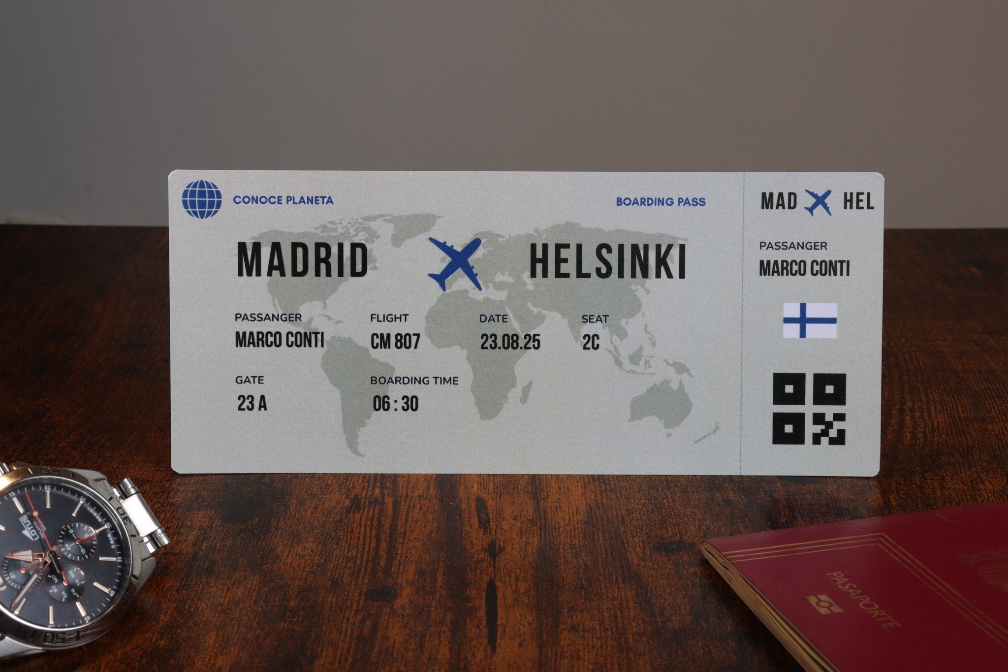 Boarding Pass minimalista de Finlandia - Conoce el Planeta