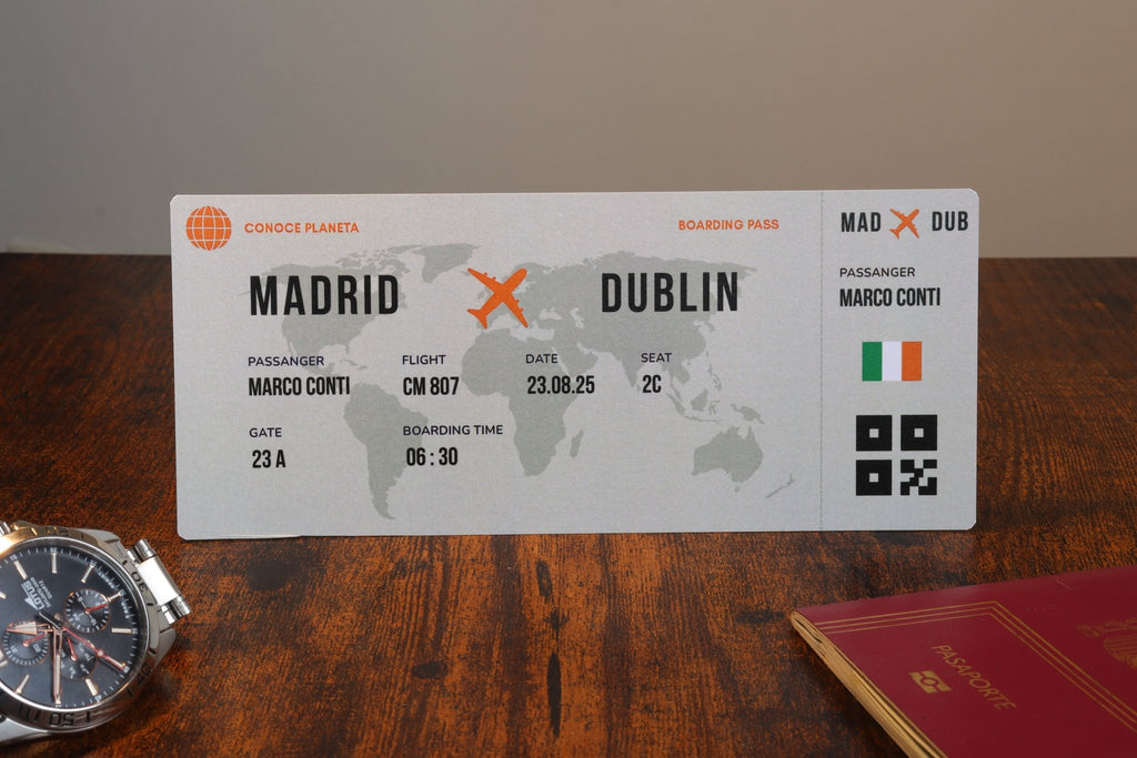 Boarding Pass minimalista de Irlanda - Conoce el Planeta