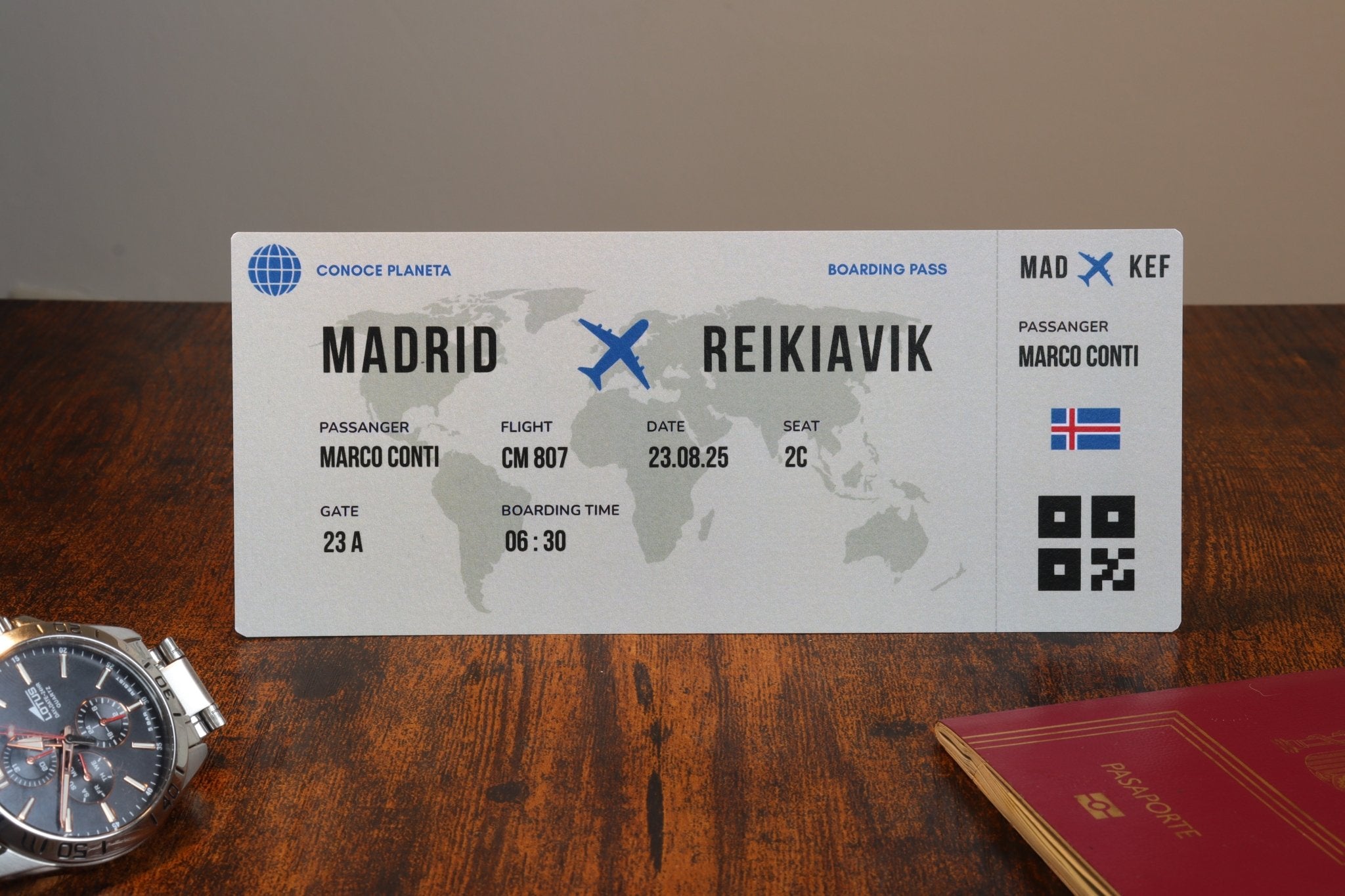 Boarding Pass minimalista de Islandia - Conoce el Planeta