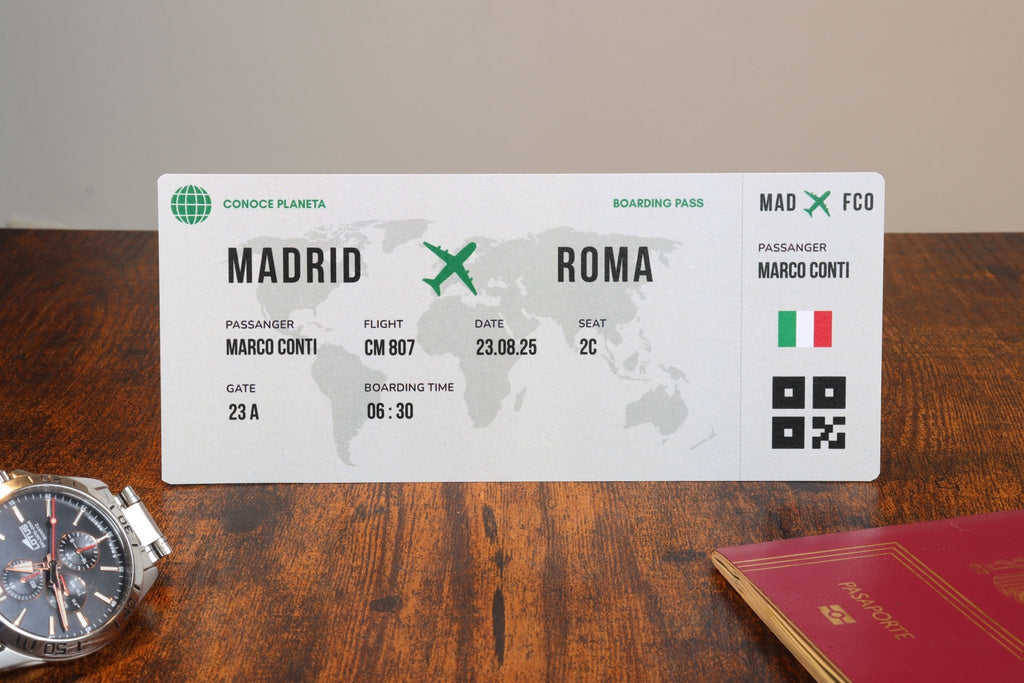Boarding Pass minimalista de Italia - Conoce el Planeta