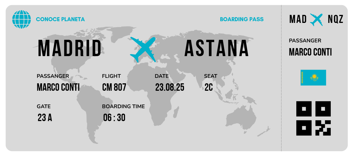 Boarding Pass minimalista de Kazajistán - Conoce el Planeta