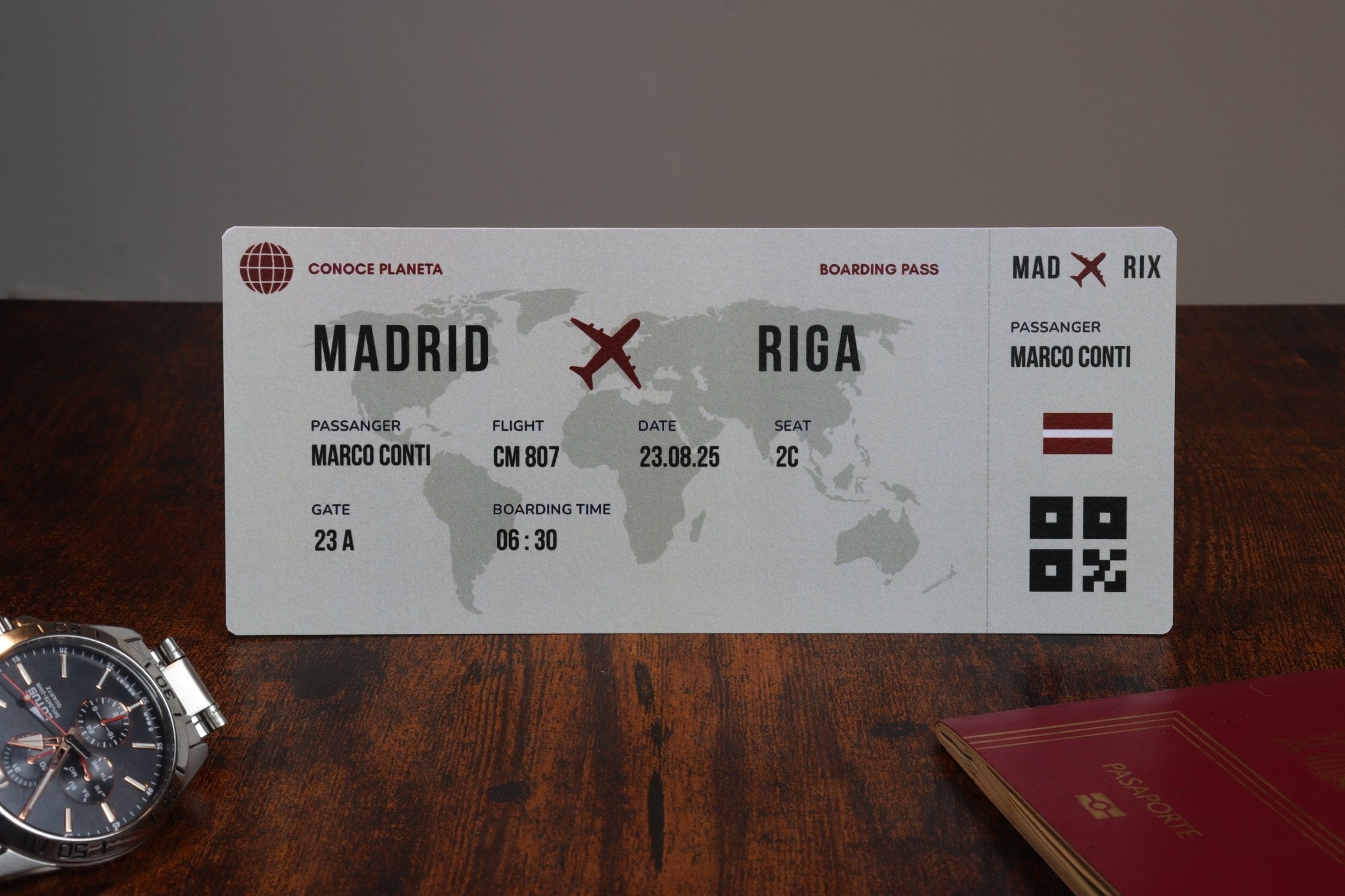 Boarding Pass minimalista de Letonia - Conoce el Planeta