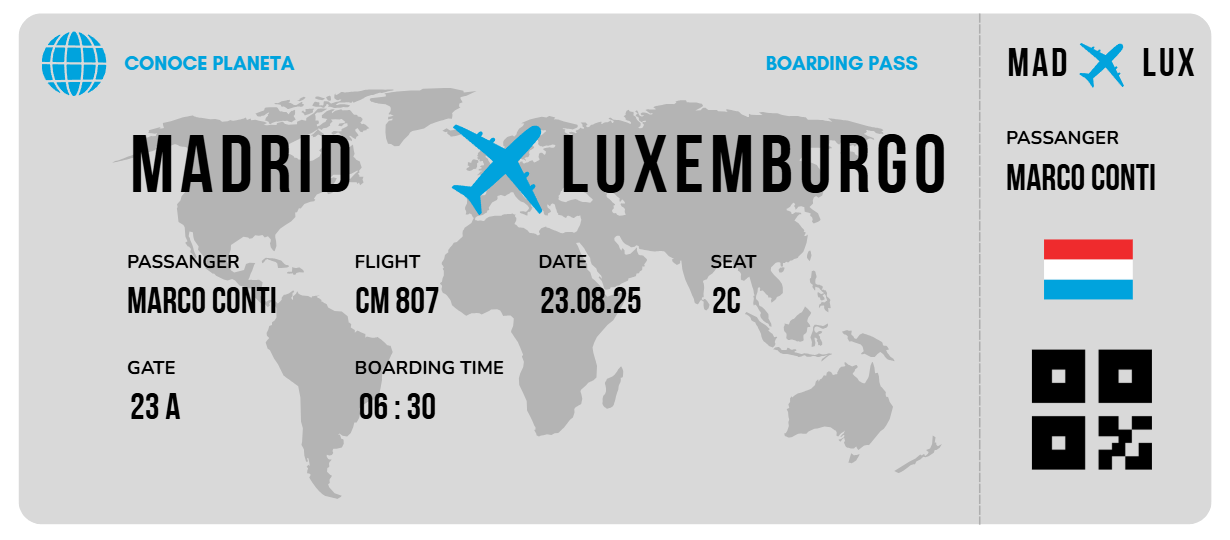 Boarding Pass minimalista de Luxemburgo - Conoce el Planeta