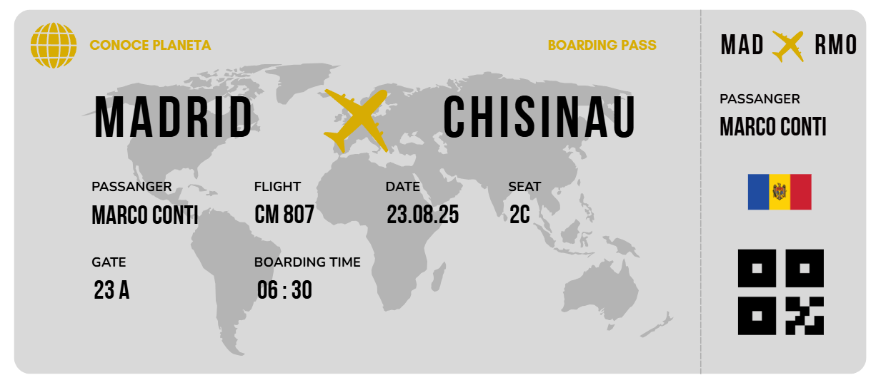 Boarding Pass minimalista de Moldavia - Conoce el Planeta
