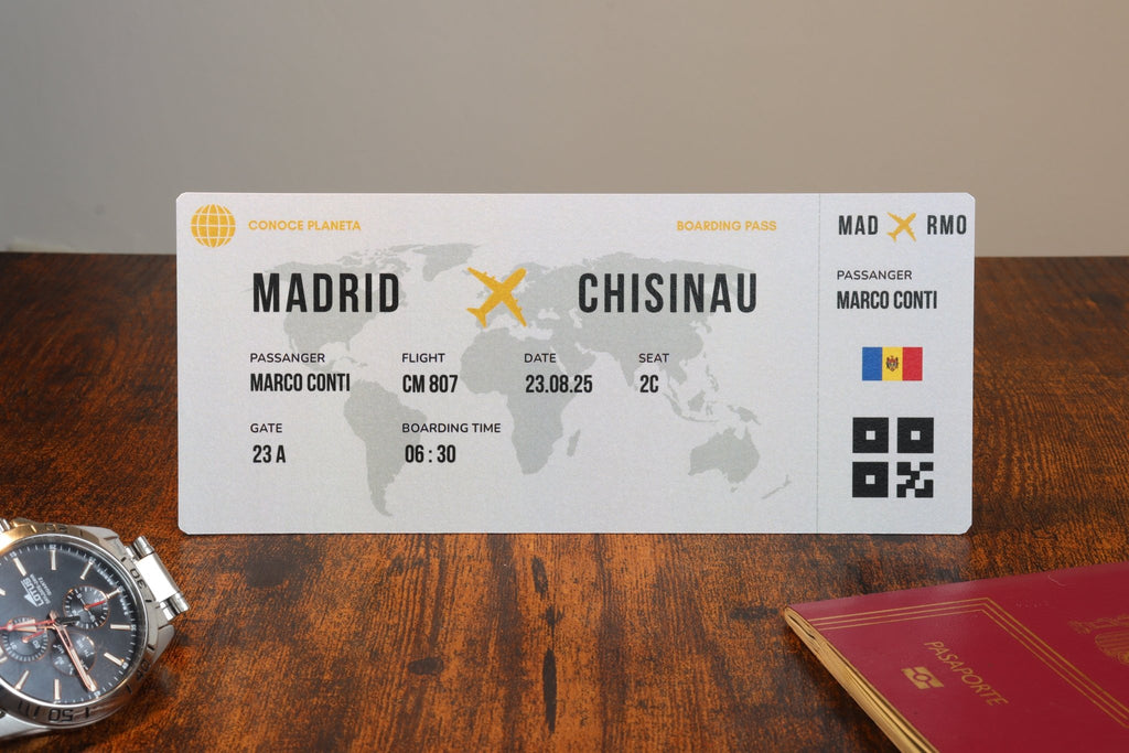 Boarding Pass minimalista de Moldavia - Conoce el Planeta