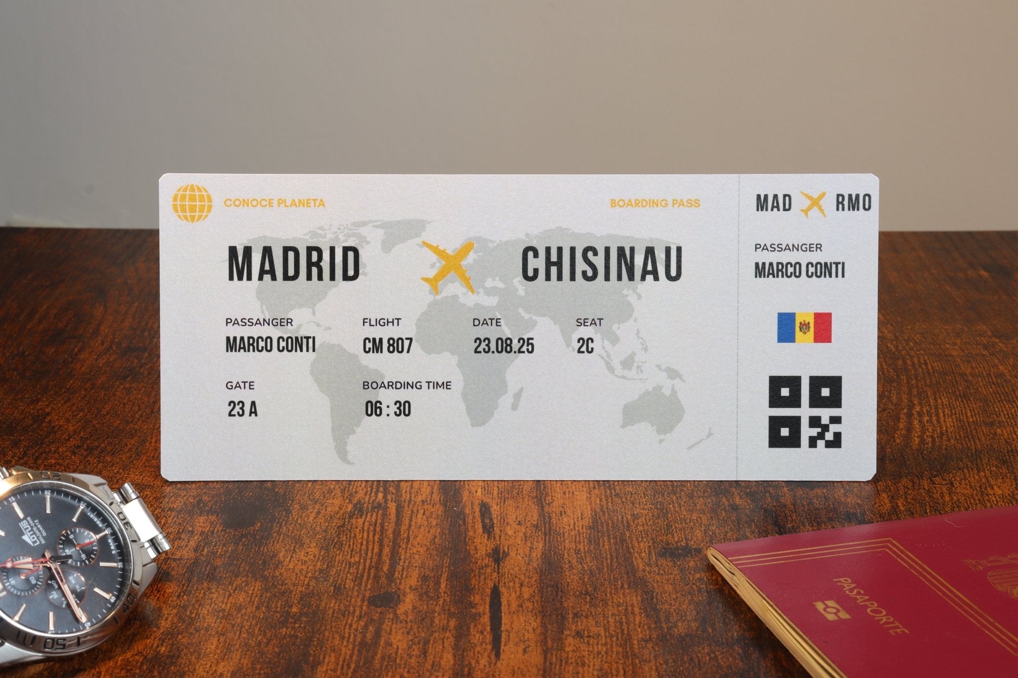 Boarding Pass minimalista de Moldavia - Conoce el Planeta
