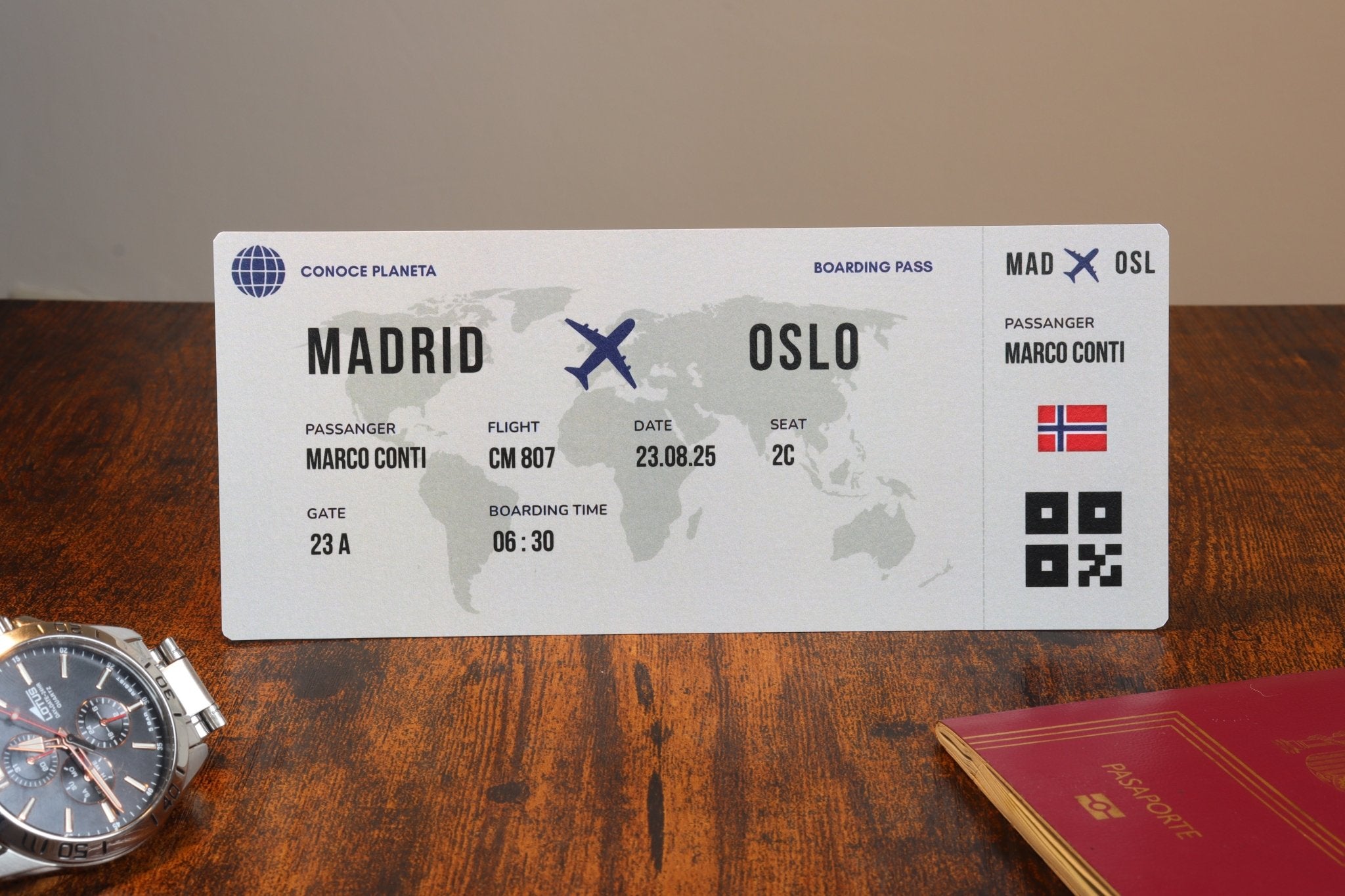 Boarding Pass minimalista de Noruega - Conoce el Planeta