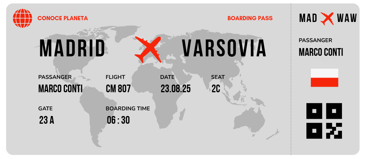 Boarding Pass minimalista de Polonia - Conoce el Planeta