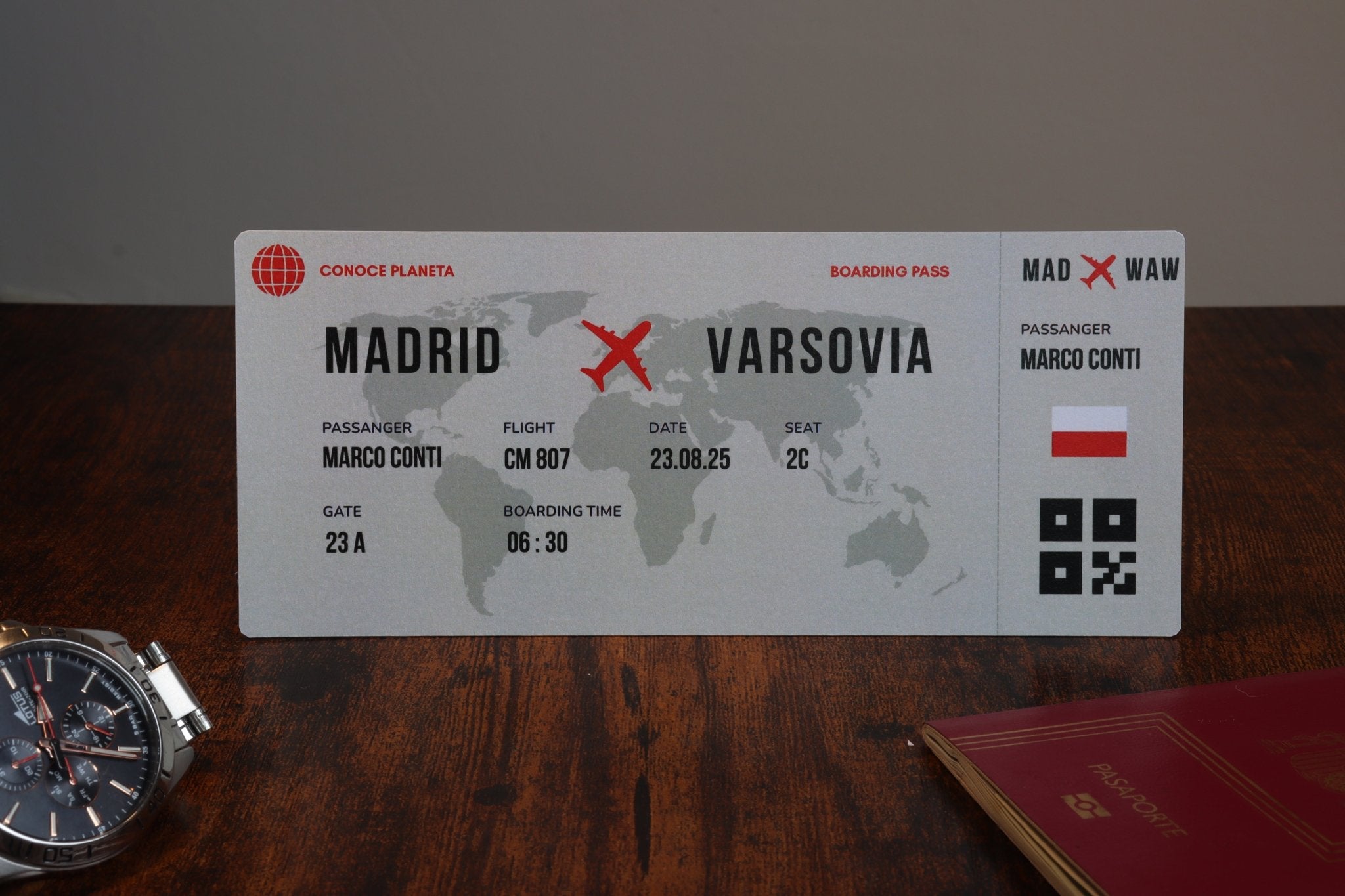 Boarding Pass minimalista de Polonia - Conoce el Planeta