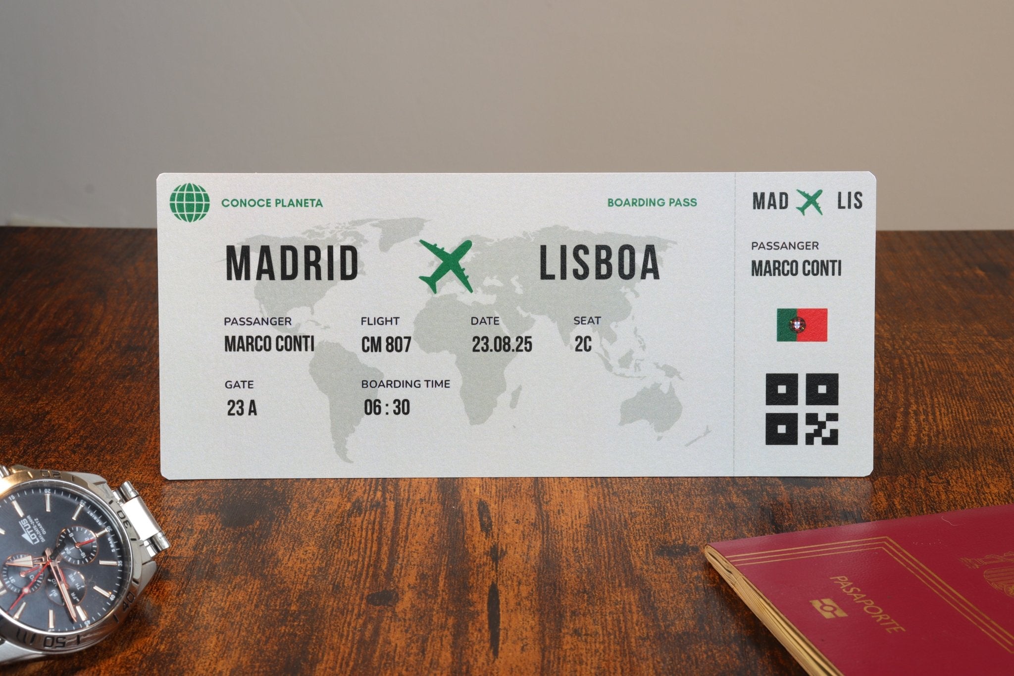Boarding Pass minimalista de Portugal - Conoce el Planeta