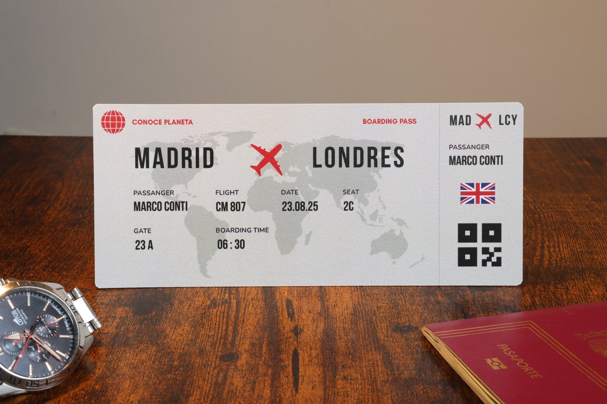 Boarding Pass minimalista de Reino Unido - Conoce el Planeta