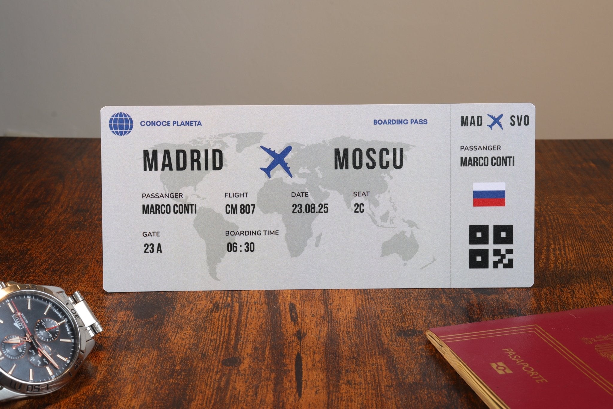 Boarding Pass minimalista de Rusia - Conoce el Planeta