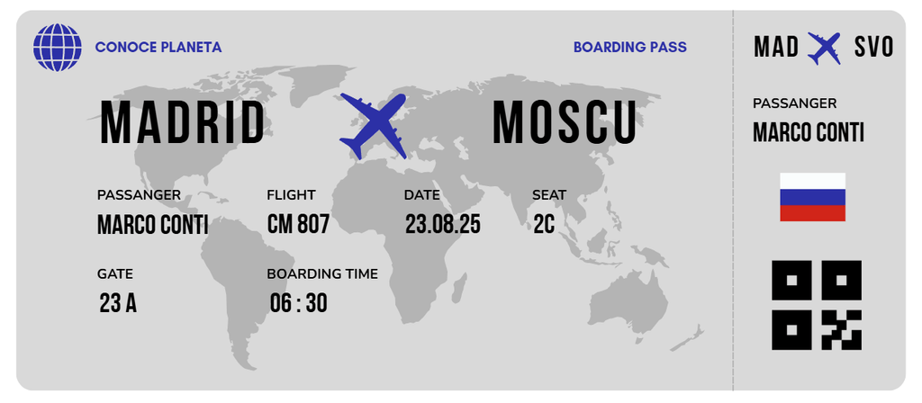 Boarding Pass minimalista de Rusia - Conoce el Planeta