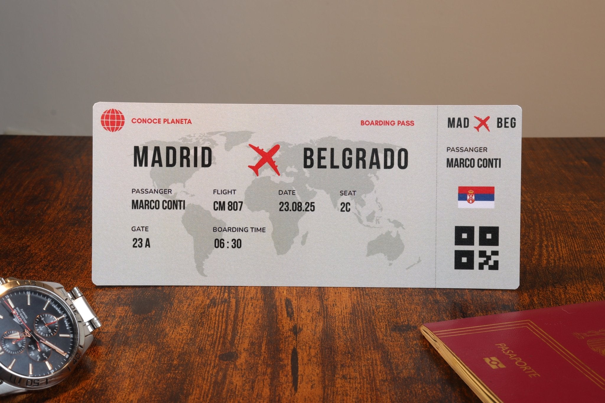 Boarding Pass minimalista de Serbia - Conoce el Planeta