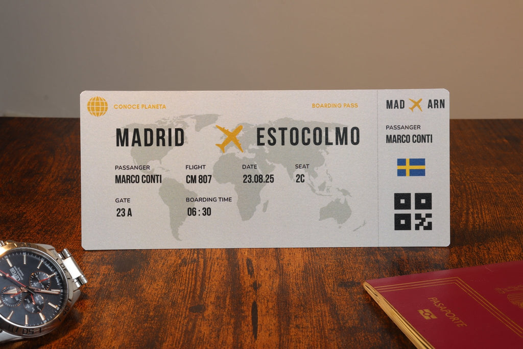 Boarding Pass minimalista de Suecia - Conoce el Planeta