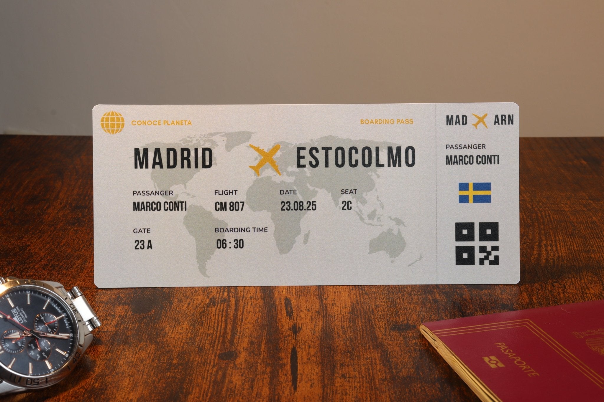 Boarding Pass minimalista de Suecia - Conoce el Planeta