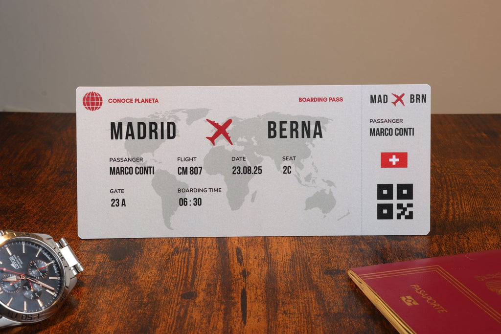Boarding Pass minimalista de Suiza - Conoce el Planeta