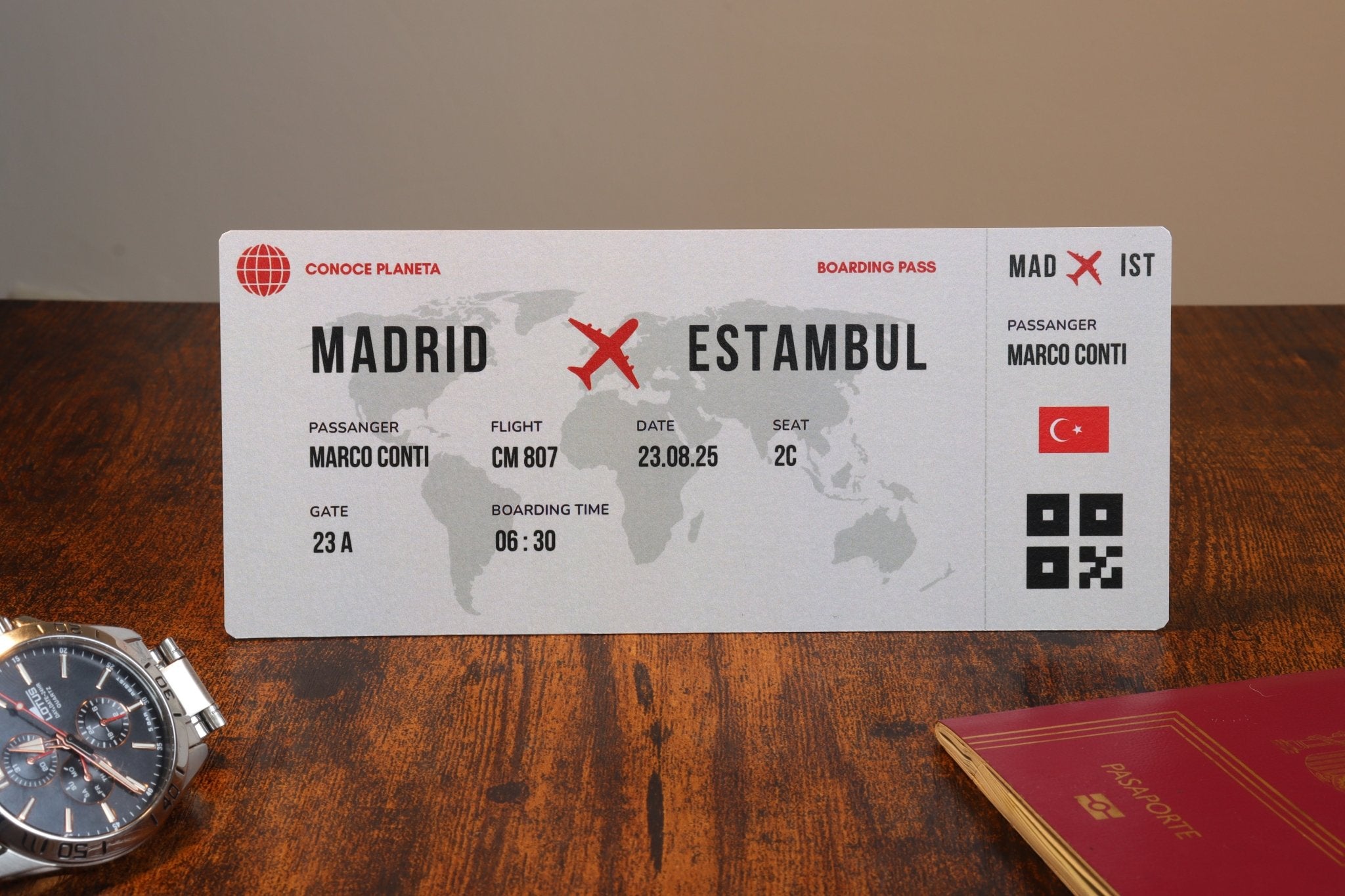 Boarding Pass minimalista de Turquía - Conoce el Planeta