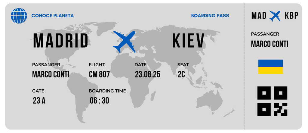 Boarding Pass minimalista de Ucrania - Conoce el Planeta