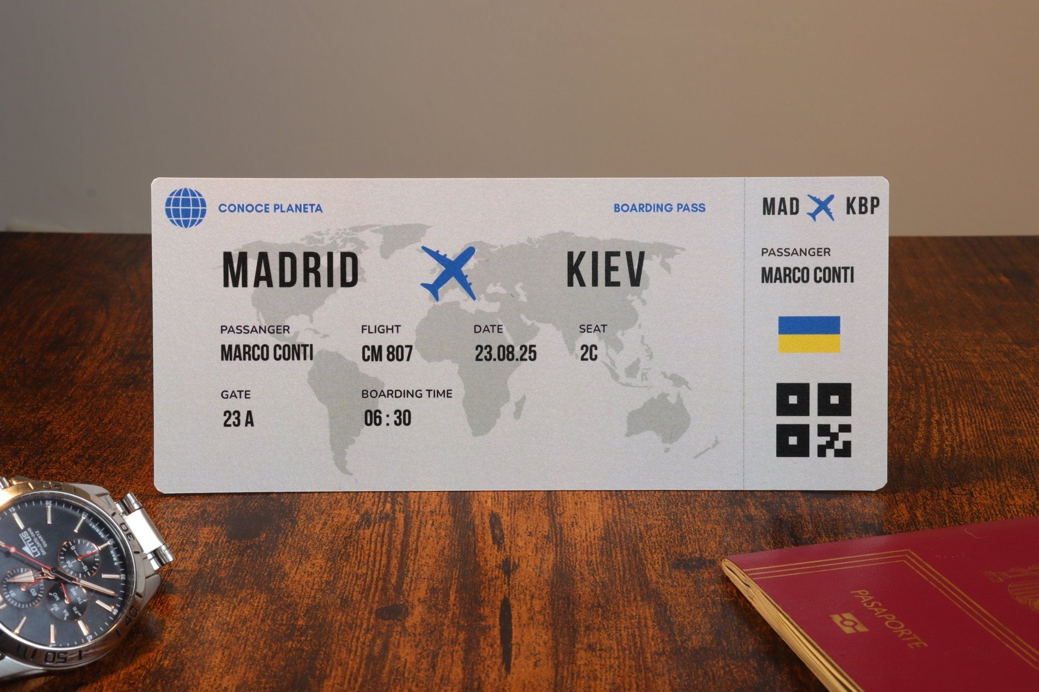 Boarding Pass minimalista de Ucrania - Conoce el Planeta